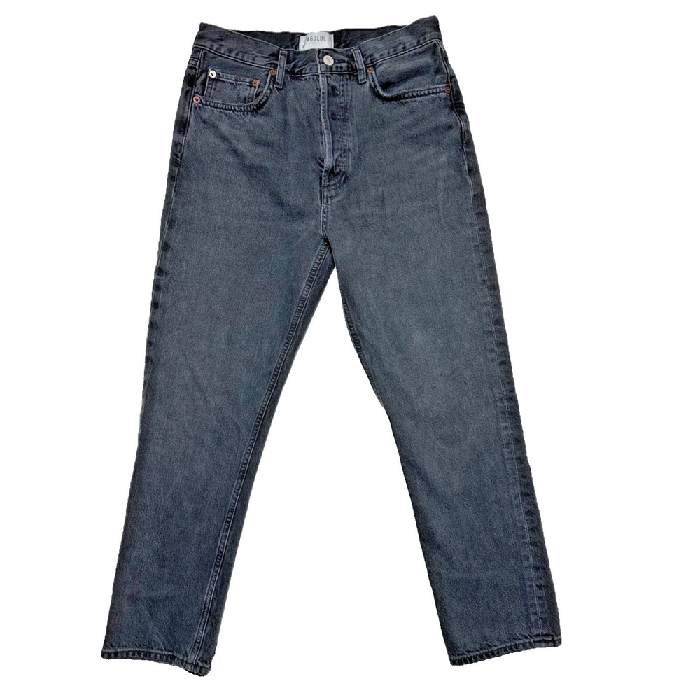 Agolde Jeans Womens Size 27 Black High Rise Straight Leg Raw Hem Denim